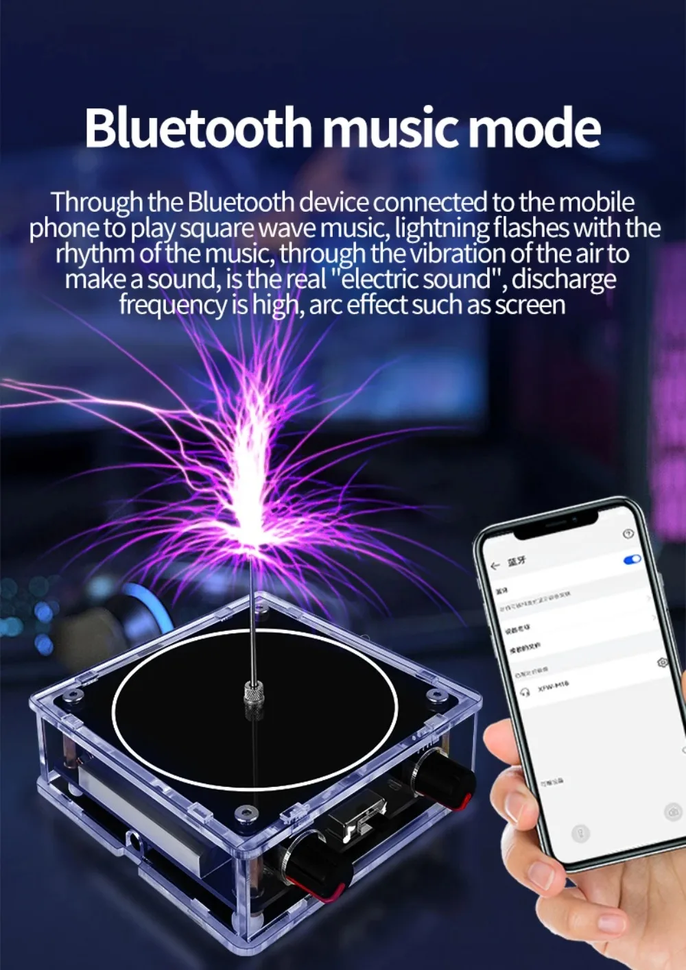 Tesla-Spulen-Musikbox, Bluetooth-kompatibel – kabellose Übertragungsbeleuchtung mit 8 cm berührbarem Lichtbogen für wissenschaftliche Bildungssets – Detail 5