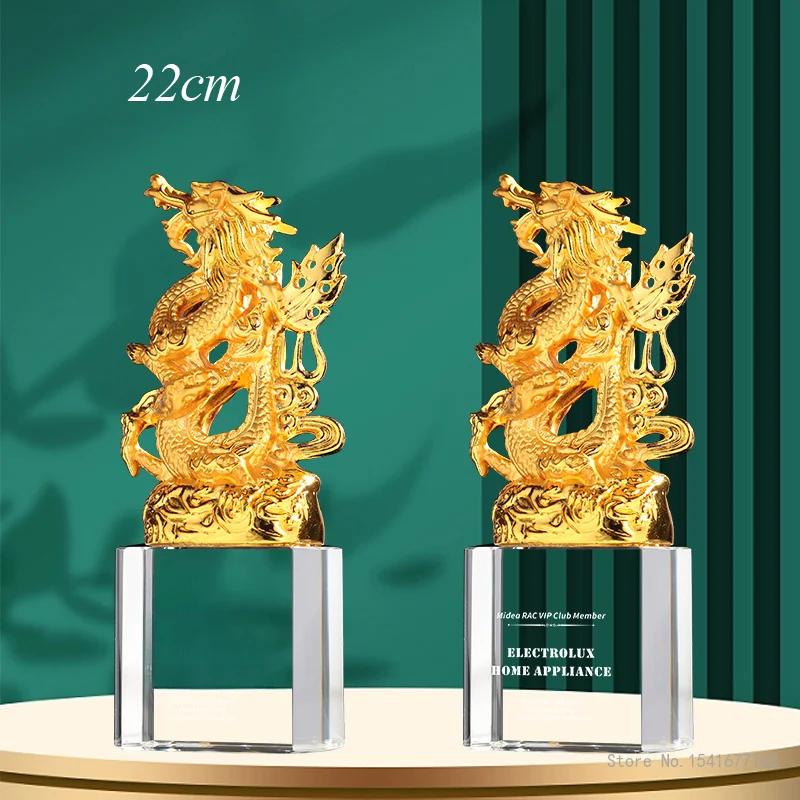 Customized High-end Metal Dragon Crystal Trophy, Souvenir Crafts Home Decor Outstanding Employees Commemorative Award Medal, 1Pc