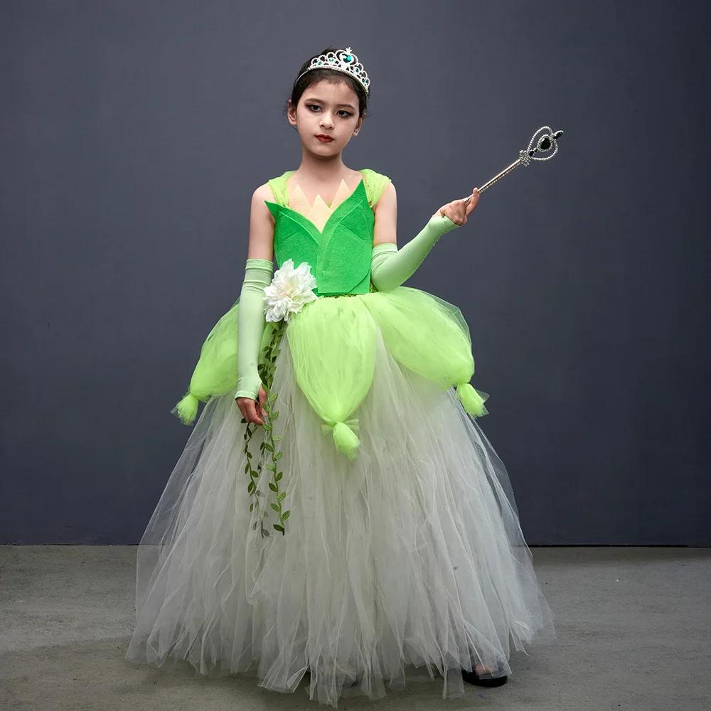 

Halloween Cosplay Princess Tiana Inspired Tutu Dress Kids Pageant Birthday Party Dresses Girls Halloween Dressing Up Outfit