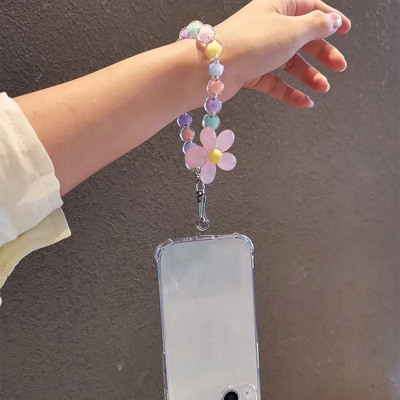 Crystal Color Mobile Phone Lanyard Wrist Strap Women's Hand-held Chain Short Anti-lost Cell Phone Case Cute Lanyard Key Pendant