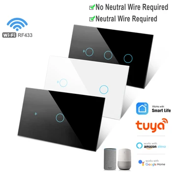 Tuya WiFi US interruptor de luz inteligente Interruptor táctil de pared cable neutro/no requiere cable neutro 120 tipo funciona con Alexa, Google Home 1