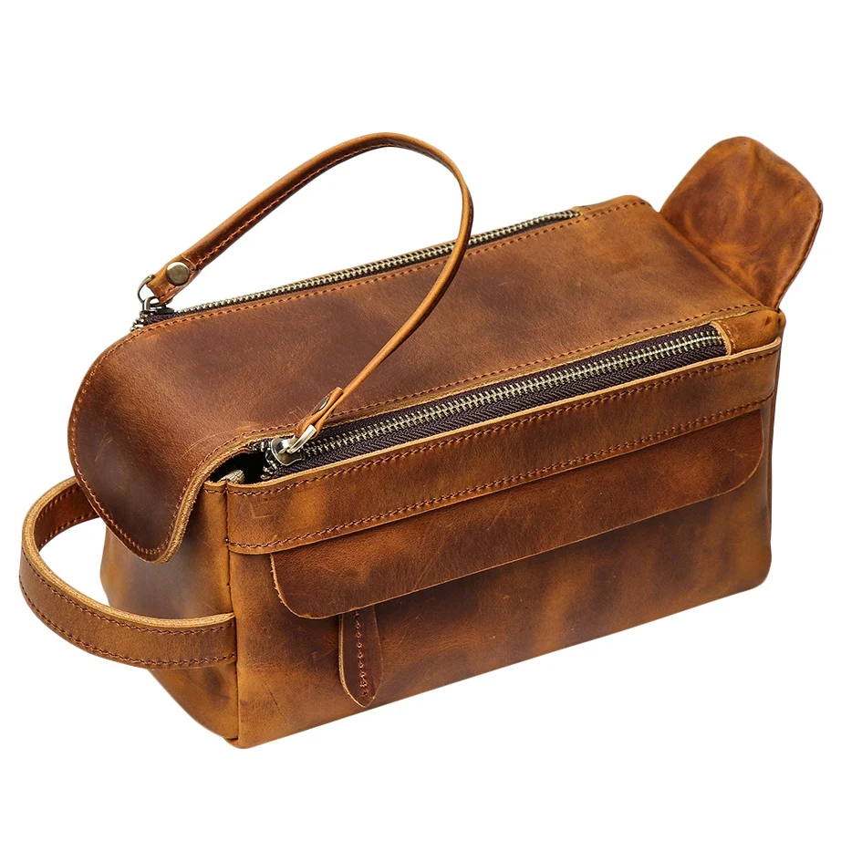

Vintage Leather Women Men Cosmetic Bag Travel Toiletry Wash Bag Make Up Bags