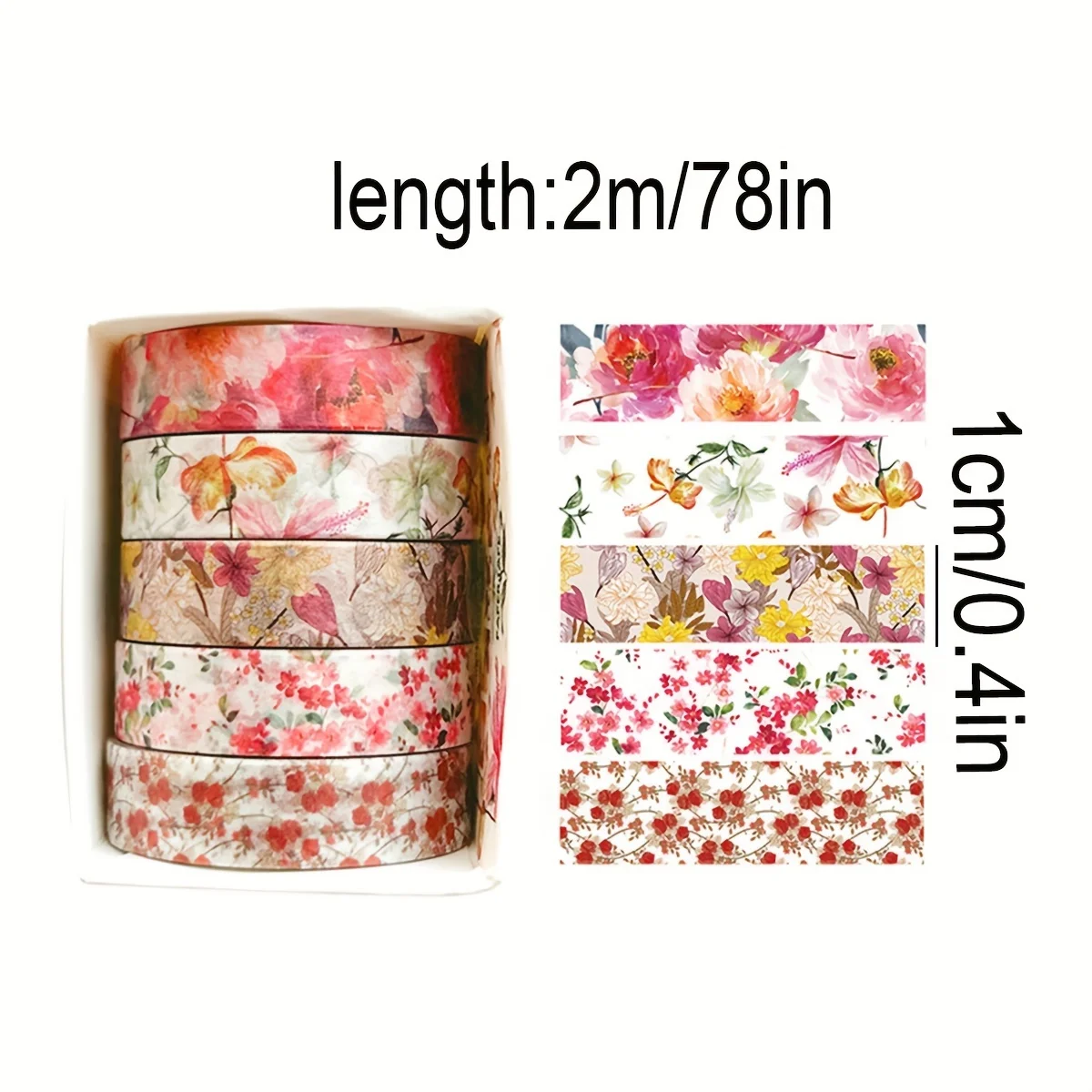 5 rolls of boxed romantic flower handbook tape, cute DIY fresh decorative washi tape for students, a must-have gift for students 5