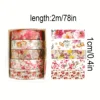 5 rolls of boxed romantic flower handbook tape, cute DIY fresh decorative washi tape for students, a must-have gift for students 5