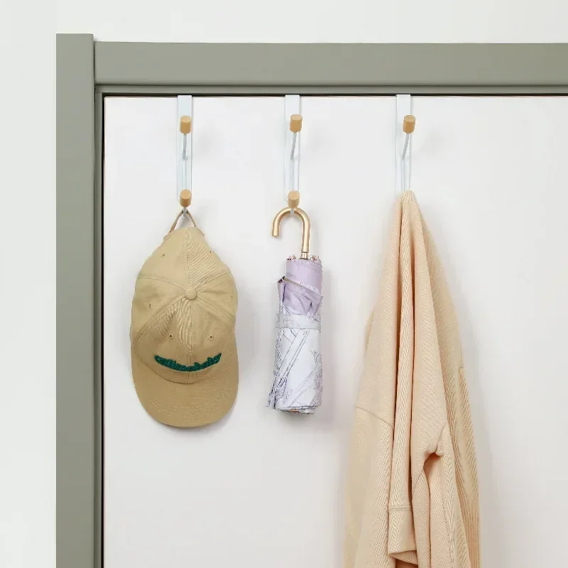 Simple Wood Double Hook Free Punching Door Back Coat Hook Coat Wall Hanging Door Back Storage Hanger