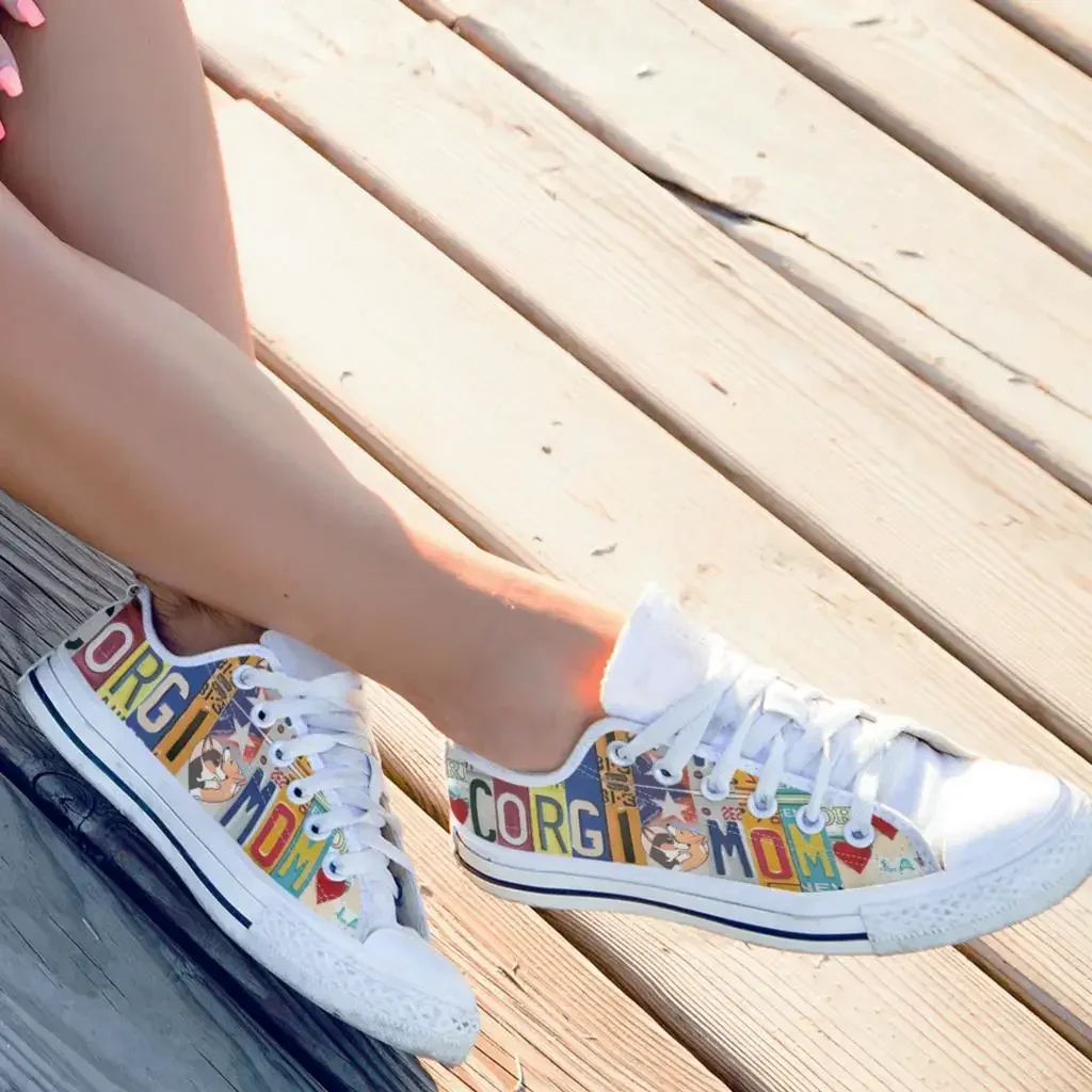 License Plate Corgi Mom Low Top Sneakers Womens Teenager Casual Shoes Canvas Running Shoes 3D Printed Lightweight Shoes