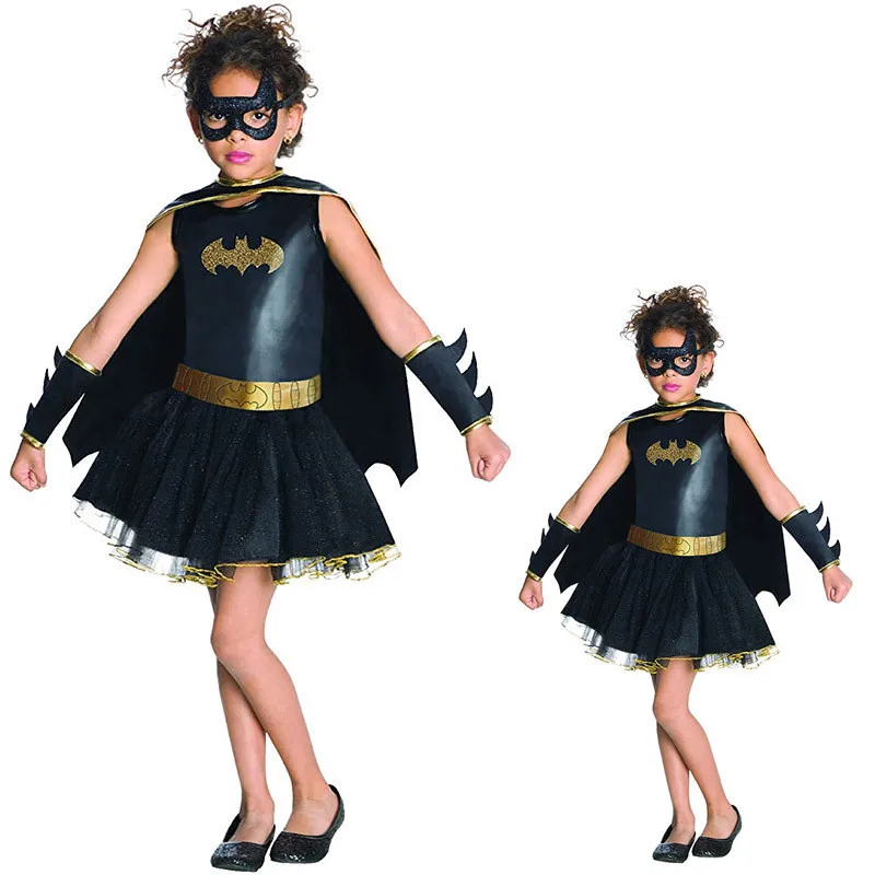 

2021 Little Black Girl Cosplay Clothing Bat Children Fantasy Fancy Dress For Kids Carnival Party Halloween Costume New Year Gift