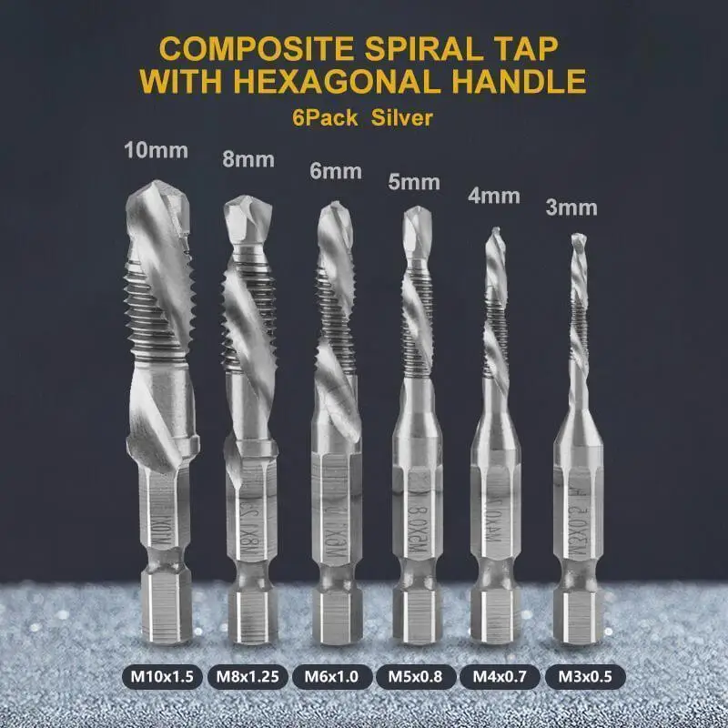 

Mintiml Titanium Plated Hex Shank HSS Screw Thread Metric Tap Drill Bits Screw Machine Compound M3 M4 M5 M6 M8 M10 Hand Tools