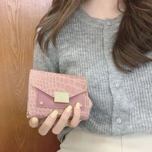 

Korea Vintage Harajuku crocodile pattern women wallet fashion Short casual women bag Y2k Coin Purse Ulzzang Hasp famale card bag