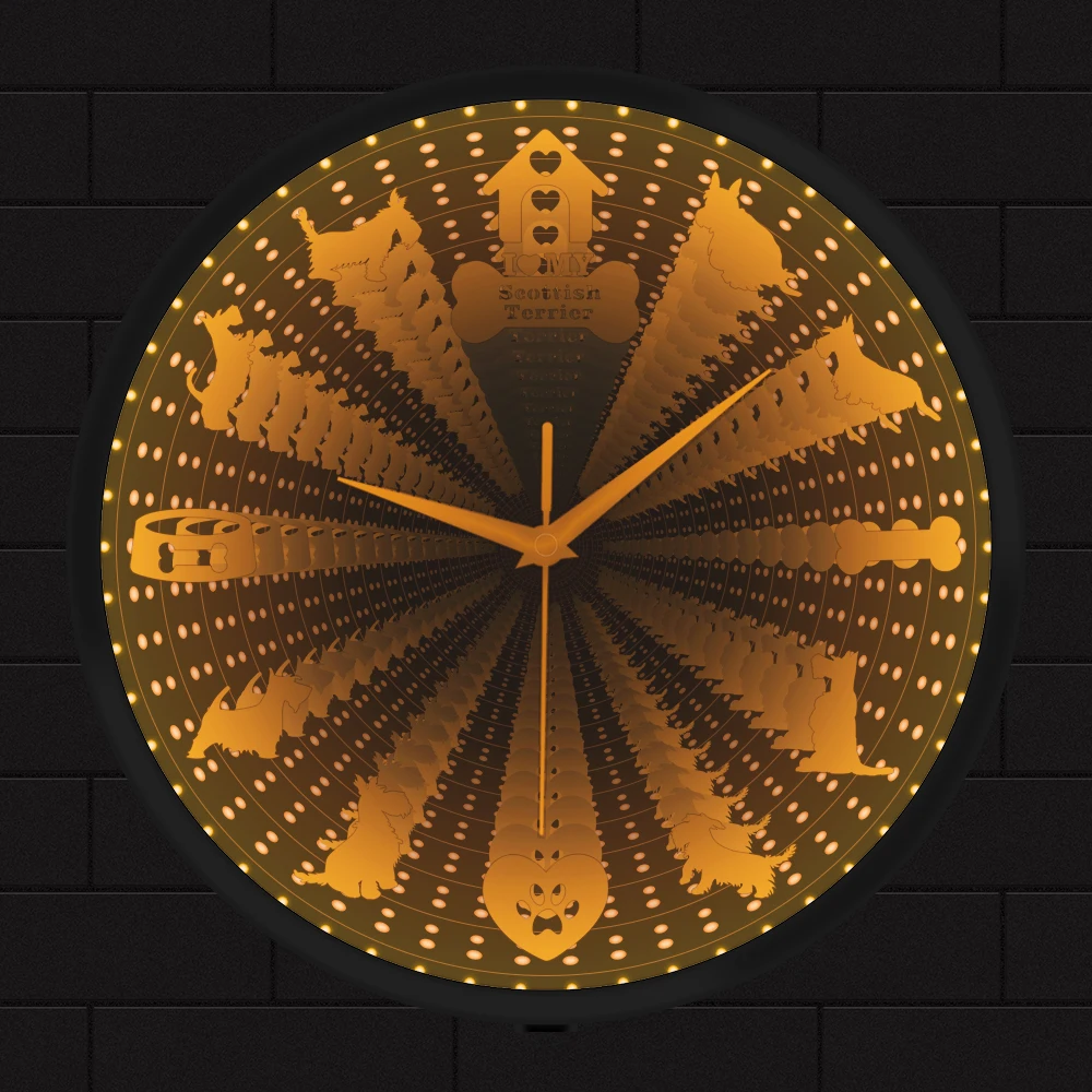 

Шотландский терьер, зеркальные настенные часы, украшение для домашних животных, клиник, Абердин, терьер, Скотти, собака, дневная фотография, часы, светящиеся в темноте