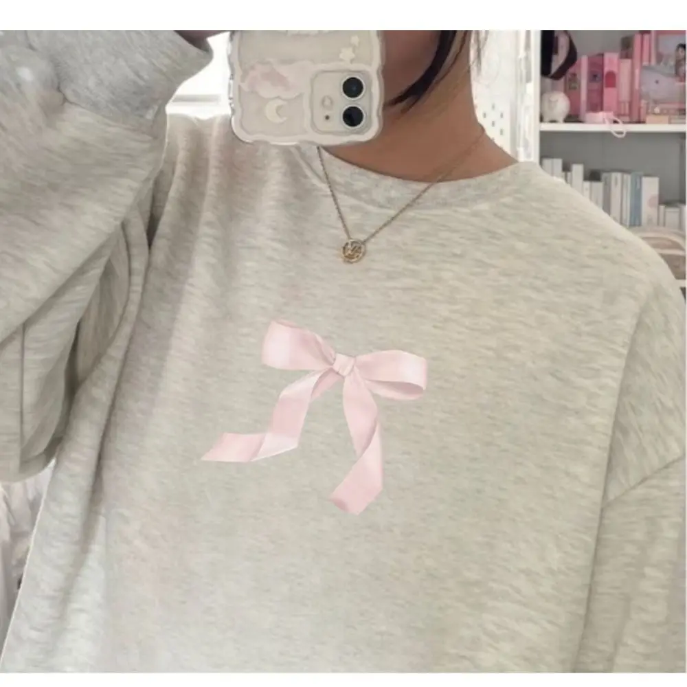 Trendy Sweatshirt Coquette Y2K Ballerina Pullover Aesthetic Pink Bow Ribbon Sweatshirts Gift For Her Cute Feminine Shirt Tees t shirts tees christmas sparkly glitter santa claus lantern t shirt tee fluorescent pink in pink size l m s xl