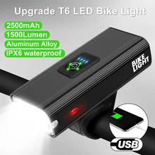 Feu avant de vélo 1500 Lumen, imperméable, rechargeable par USB, T6 LED, lampe de bicyclette pour vtt, cyclisme sur route, phare, lanterne