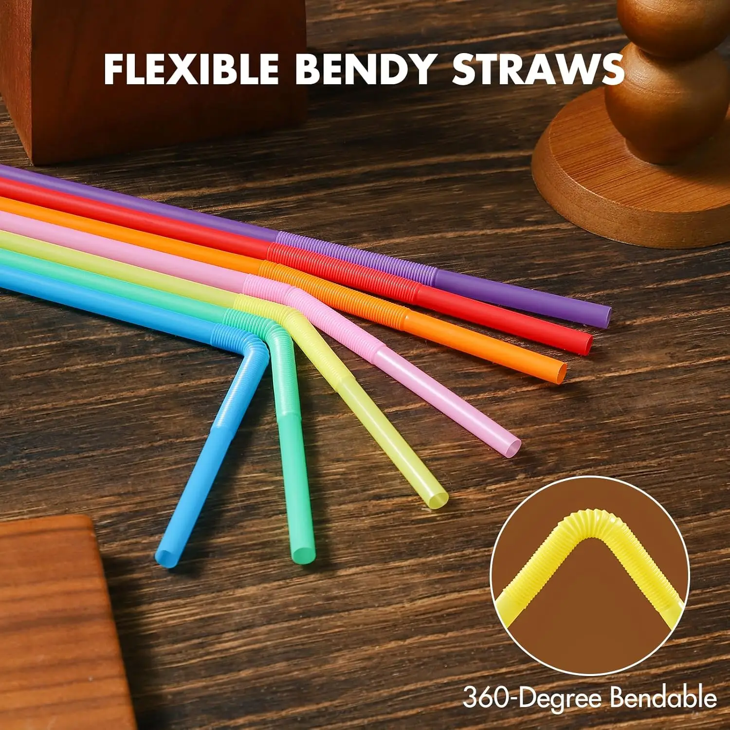 [100 Pack] 10.24" High Extra Long Flexible Plastic Straws, Disposable Drinking Straws, Colorful Bendy Straws - Assorted Colors