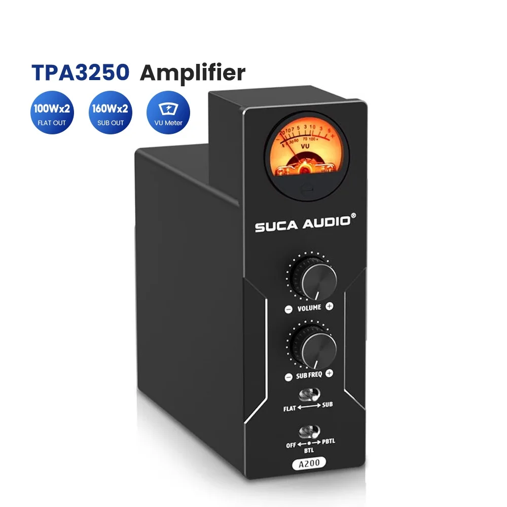 SUCA Audio A200 HiFi  Power Amplifier TPA3250 Bass Power Amplifier 320W 2.1 Stereo Sound Amplifier Can Switch Full Frequency