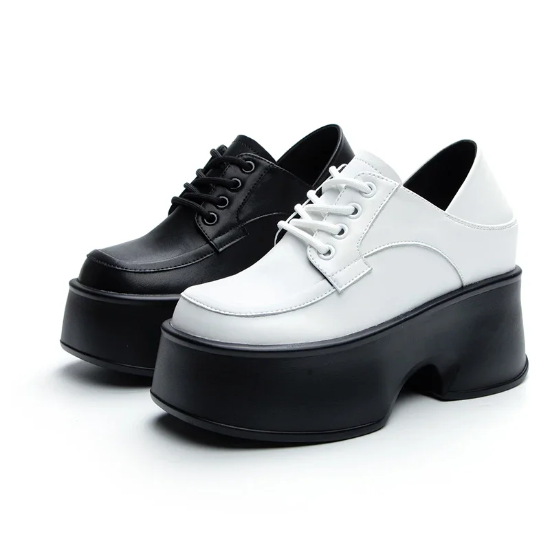 

Genuine Leather Pumps On Heel Elegant Loafers Retro Party Shoes for Women High Heel British Style Casual White Sneakers Fashion