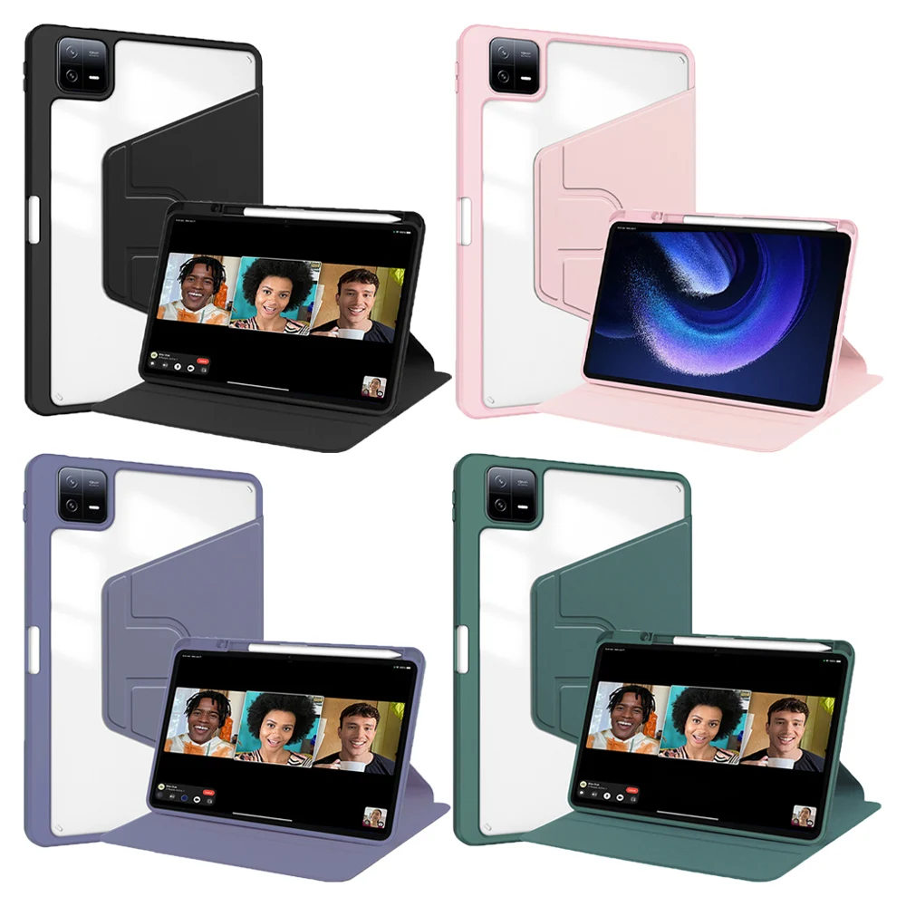 360° Rotating Acrylic Tablet Case with Pencil Holder - Fits 11.2 Tablets