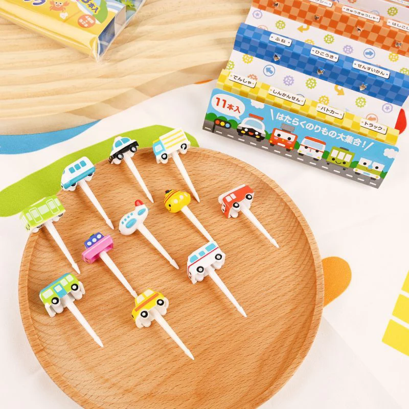 6/11Pcs Cartoon Car Airplane Fruit Forks Plastic Mini Kids Cake Toothpick Dessert Fork Food Picks Bento Lunch Box Decor