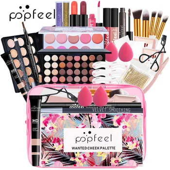 POPFEEL Kit trucco tutto in uno Set regalo con tavolozza di ombretti Fondotinta Lucidalabbra Pennelli per fard Eyeliner e altri regali di bellezza 1