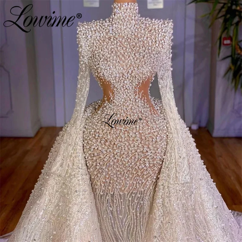

Lowime Pearls Beading Luxury Wedding Dresses 2023 Couture With Detachable Skirt Dubai Middle East Vestido De Novia Bridal Gowns