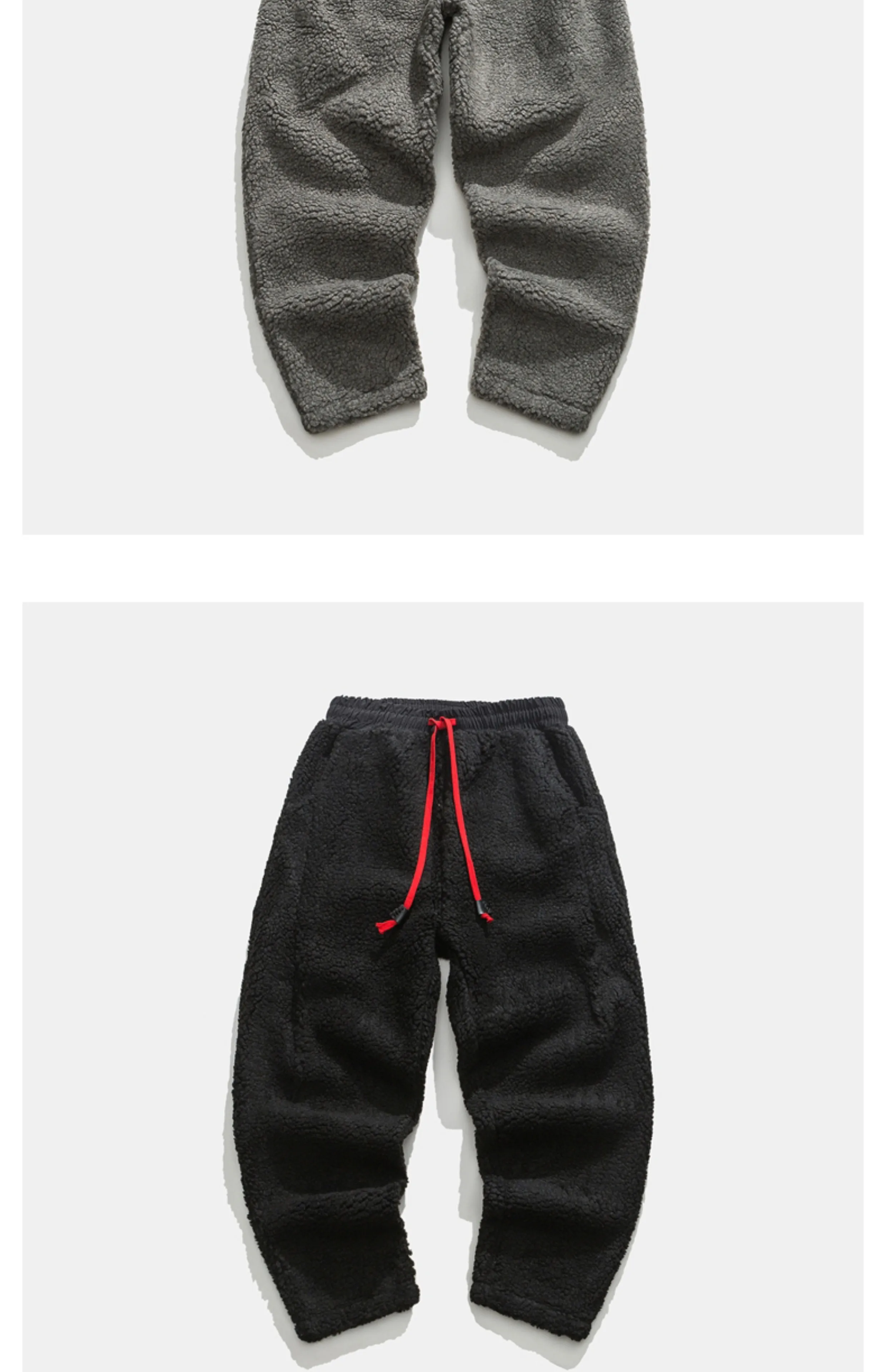 2023 Winter Neue Männer Einfarbig Fleece Hosen Männlichen Vintage-Mode Dicke Übergroßen Harem Hosen Männer Lamm Wolle Warme Hosen – Detail 6