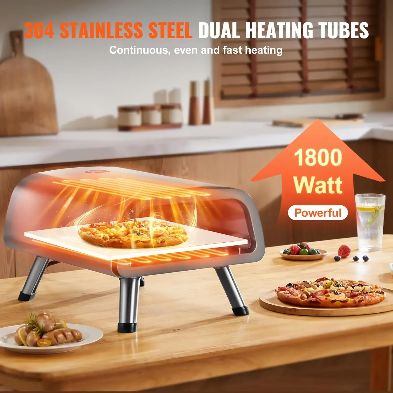 Electric Pizza Oven Countertop, Stainless Steel Pizza Maker Machine with Stone and Spatula, Heats up to 850&deg;F, M