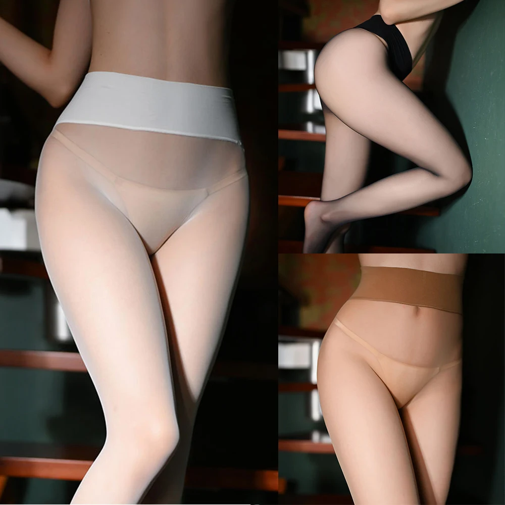 

Plus Size Ultra-thin Women Sexy Open Crotch Pantyhose Transparent Tight Glossy Lingerie Shaping Invisible Seamless Stockings