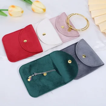 High Quality Velvet Jewelry Bag Snap Button Packing Bag Soft Velvet Pouch Portable Ring Earring Necklace Bracelet Storage Bag 1