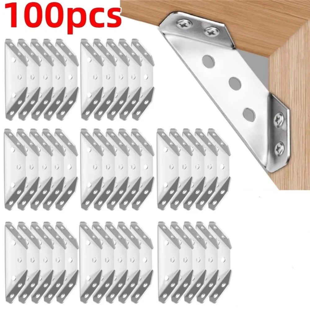 Stainless Steel Angle Bracket 100Pc-12Pc Universal Furniture Right Angle Fixed Bracket Cabinet Trapezoidal Layer Board Connector