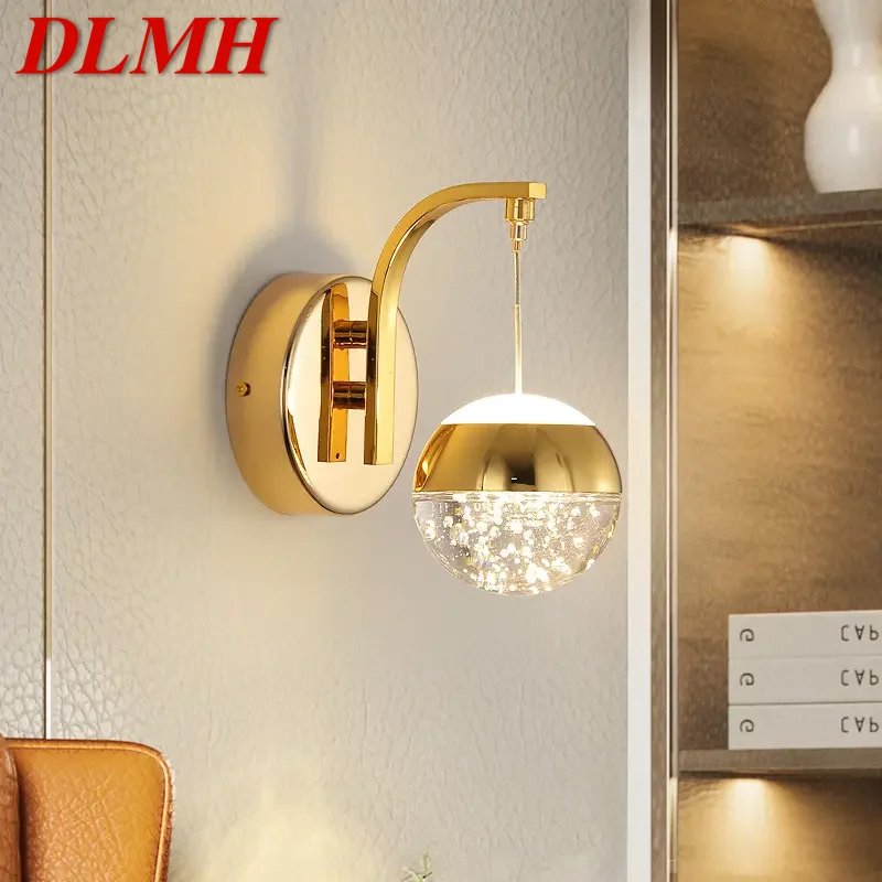 

DLMH Gold Crystal Wall Lamp Nordic Simple Bubble Sconces Light LED Fixtures For Home Bedroom Decorative