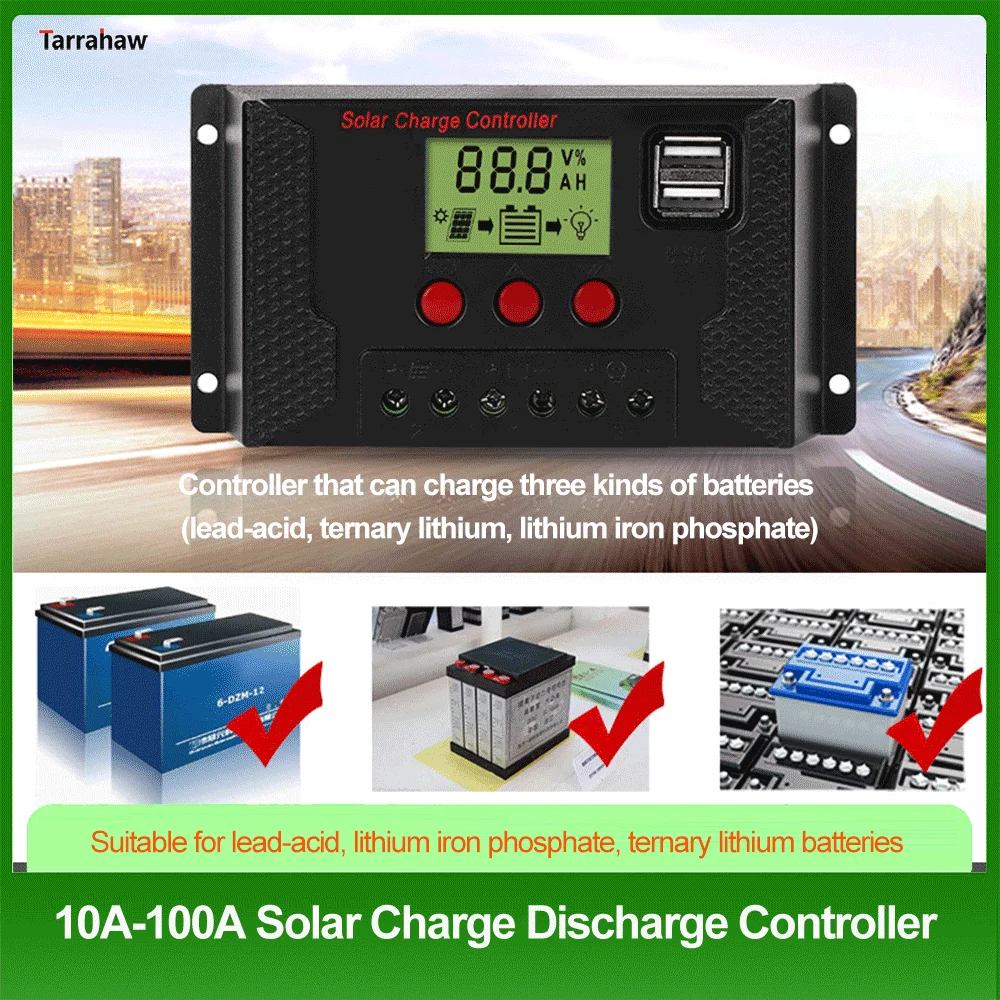 Solar Controller 10A-100A Adaptive 12V 24V Lithium / Lead-Acid Battery Charge Discharge Street Light PWM USB PV Panel Controller solar controller