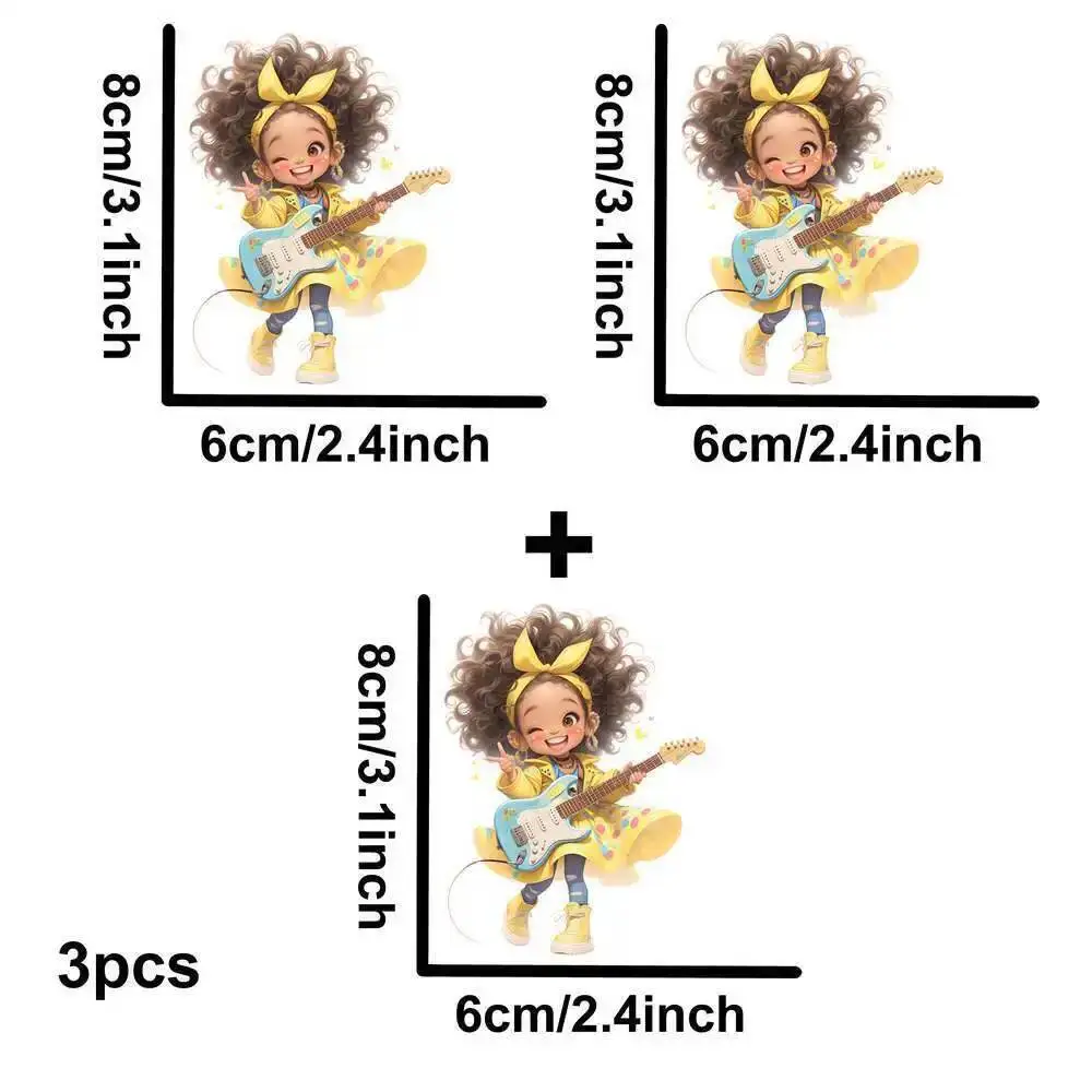 Yellow Guitar Music Girl Heat Transfer Patch - Washable Iron-On Sticker for DIY Clothing & T-Shirts