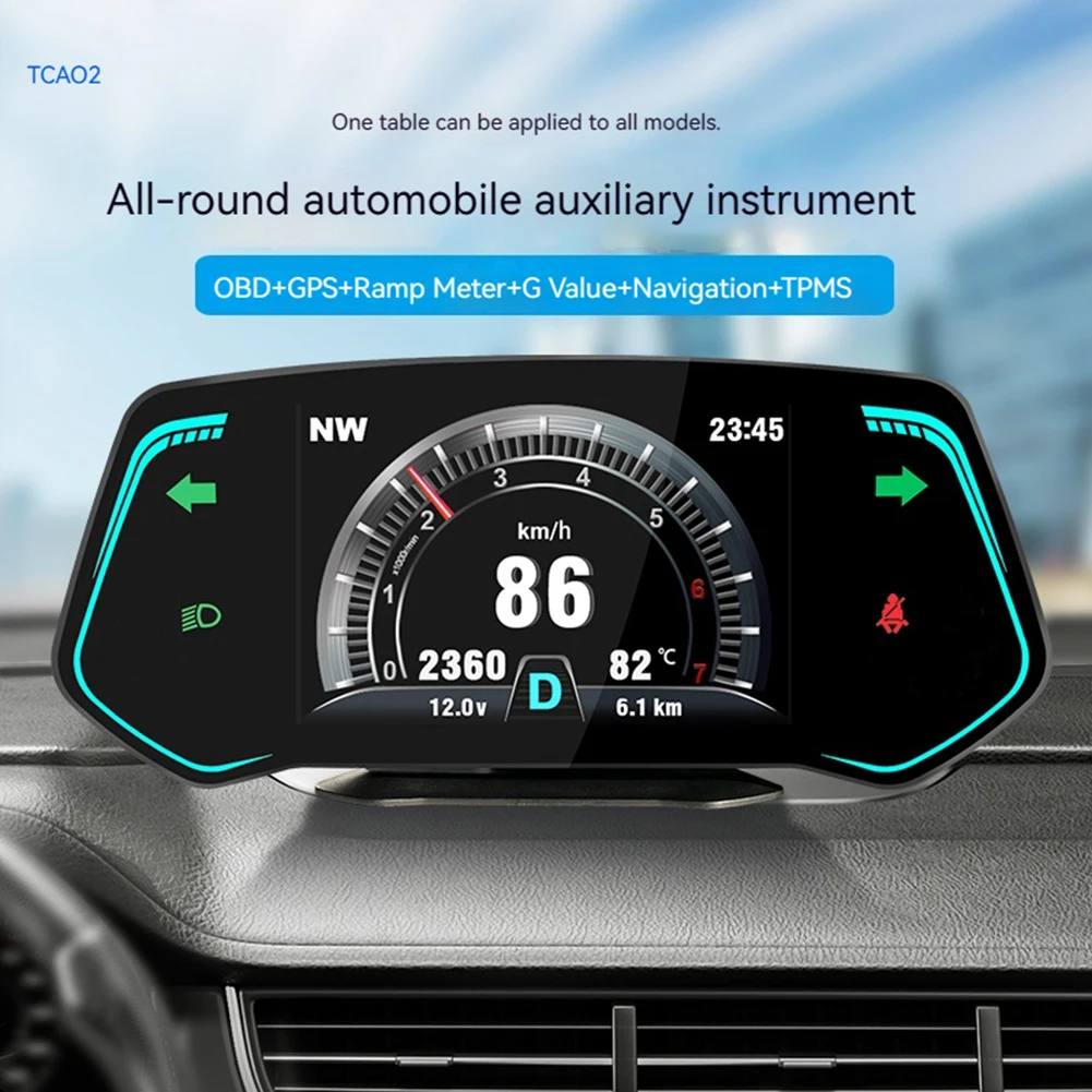 

OBD2+GPS HUD Gauge Car Digital Head Up Display Speedometer Turbo RPM Alarm Temp Optional TPMS Tire Pressure Detection Function