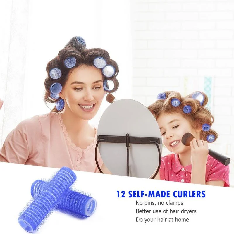 6pcs Self-Grip Hair Rollers Heatless Hair Curlers No Heat Bangs Volume Self-adhesive Hook & Loop DIY Styling Tools