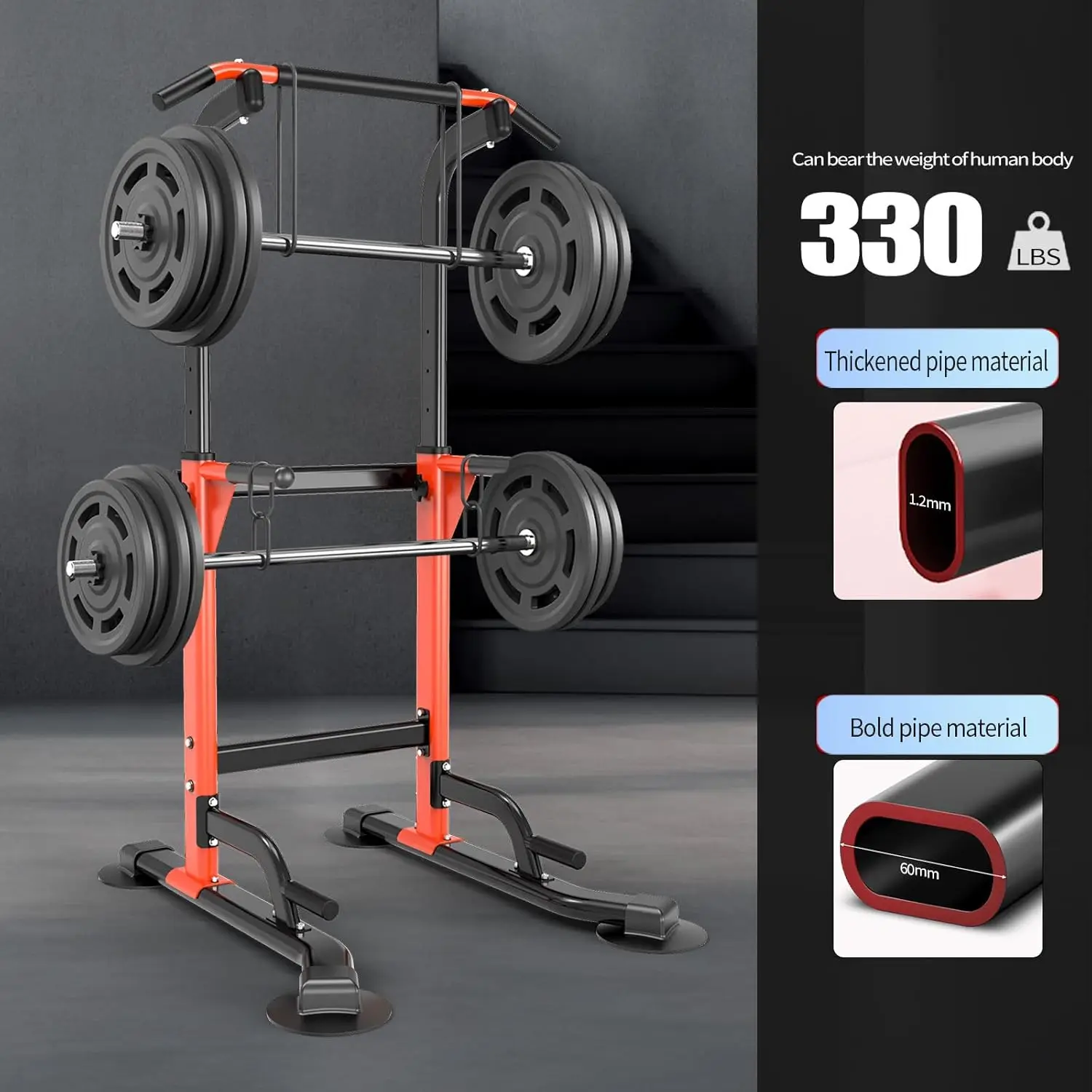 Dip Station For Home Gym Strength Training Fitness Workout Station Chin-Ups Push-Ups Pull-Ups Dip-Ups 330LBS T055CDC