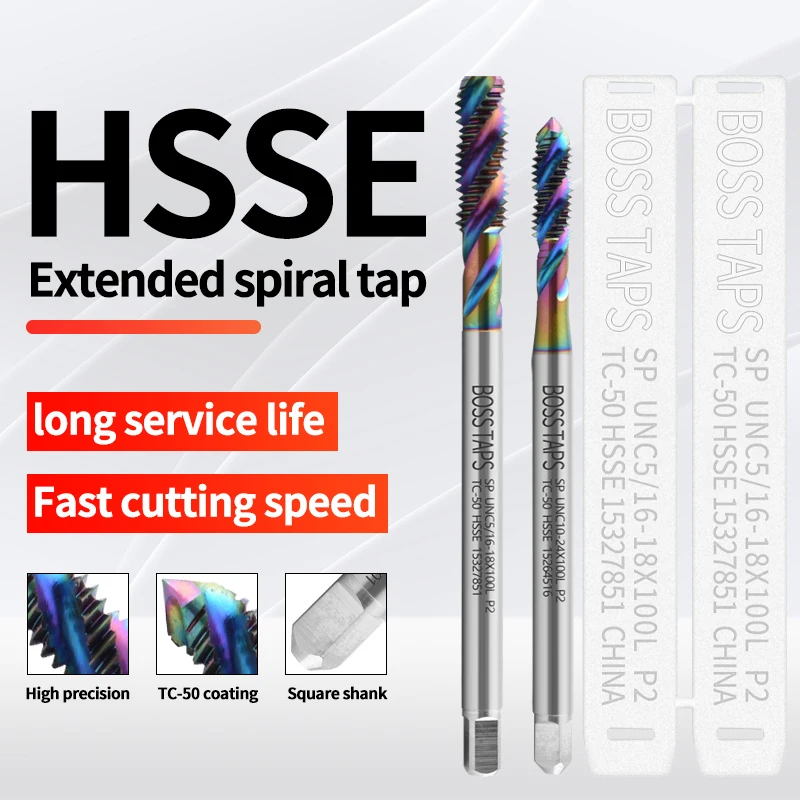 HSSE-M35 JIS Standard Long Shank 100MM Spiral Fluted Tap UNC 2-56 6-32 8-32 1/4 UNF 10-32 Machine Sc