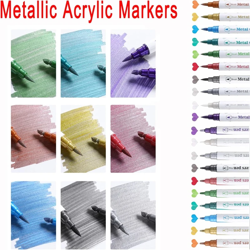 30 Pcs Brush Marker Pens Art Markers Pens Paint Dual Tip Metallic Paint Pen, For Rock Painting, Card Making, Scrapbooking