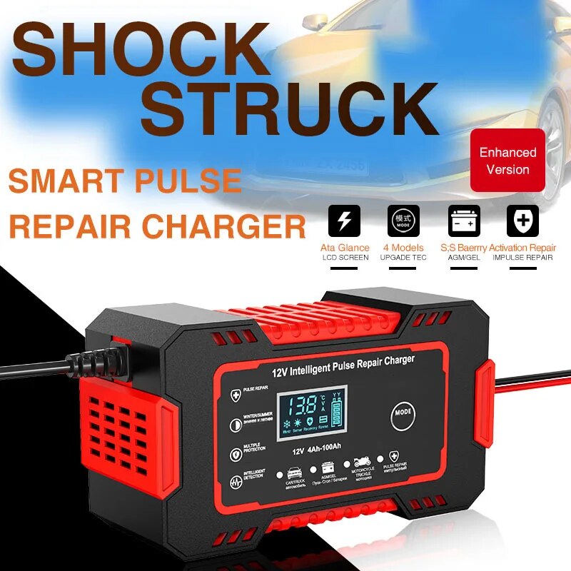 12V 6A Full Automatic Car Battery Charger Power Pulse Repair Chargers Wet Dry Lead Acid Battery Chargers Digital LCD Display