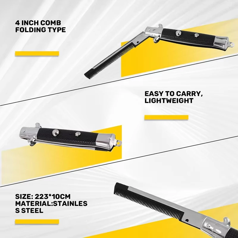 접이식 스프링 빗 자동 빗 접이식 칼 브러쉬 헤어 트리머 빗 브러쉬 액세서리 나비 남성용 포켓 나이프 빗