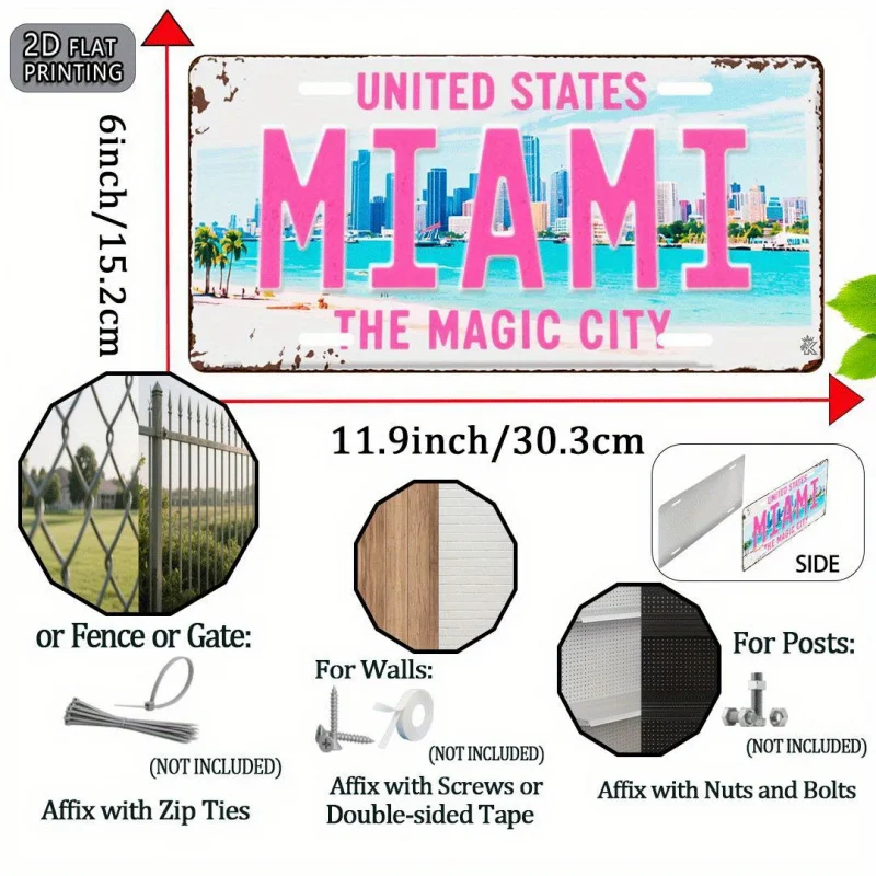 Plaque Murale Vintage Miami Floride Air États-Unis Amérique Publicité