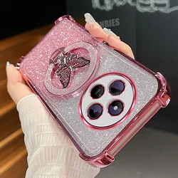 Glitter Butterfly Holder Plating Silicone Shockproof Case for Poco C55 (FS SFHD Pink)