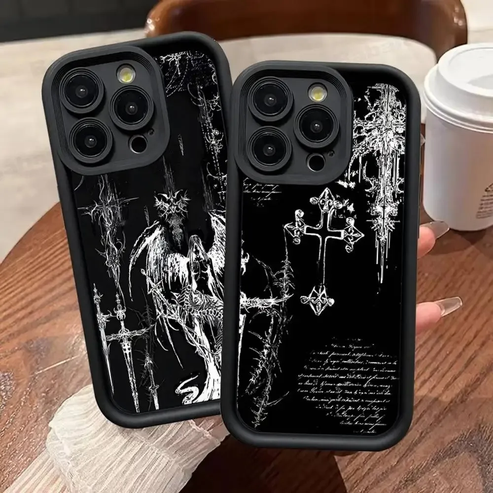Soft Retro Gothic Cyber Sigil Cross Back Cover Phone Case