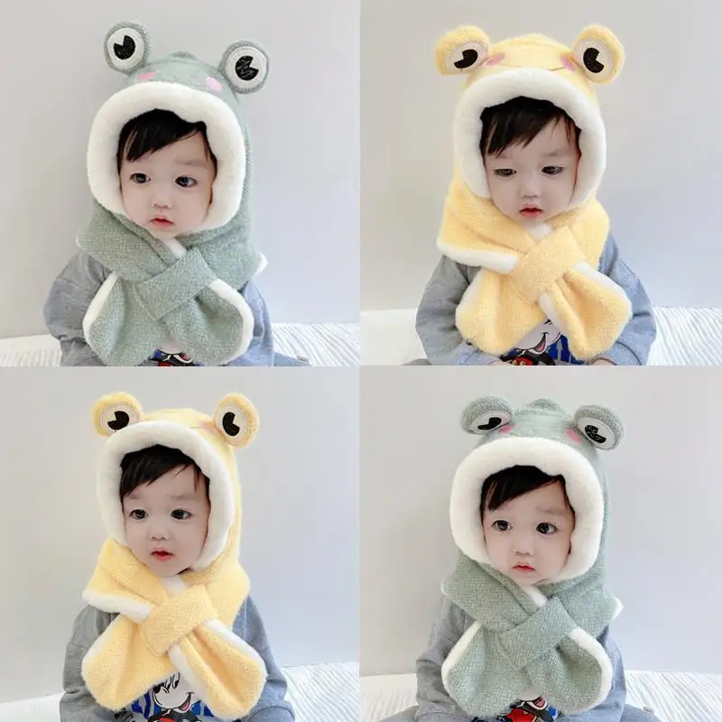 

Kids Winter Cartoon Plush Hat Girls Boys Winter Cap Winter Beanie Hats One-Piece Scarf Hat Warm Hat
