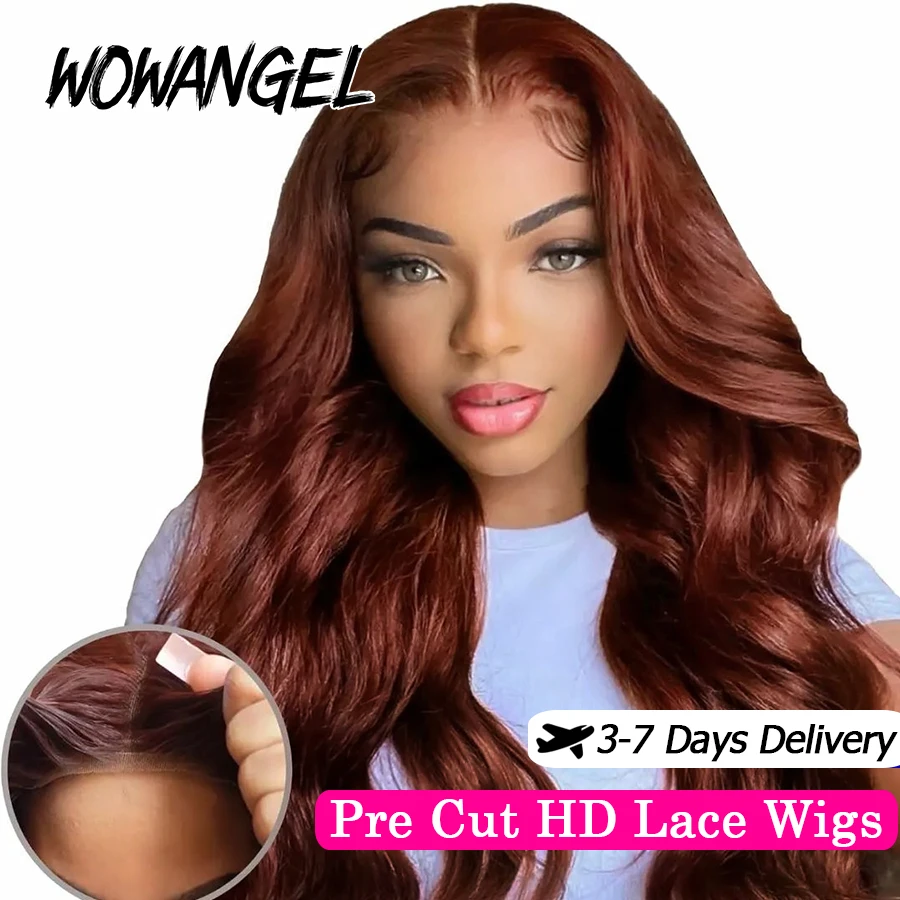 

250% Pre Cut 5x5 HD Lace Glueless Closure Wig Reddish Brown Body Wave Copper Red Lace Closure Ready to Wear Wigs Brazilian Hair