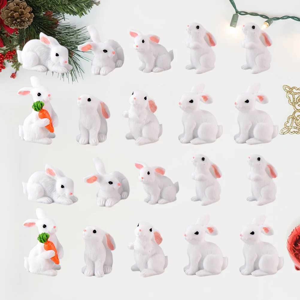 

20Pcs Resin Mini Rabbit Adornment Micro Landscape Ornament Rabbit Craft Decoration(Random Color)