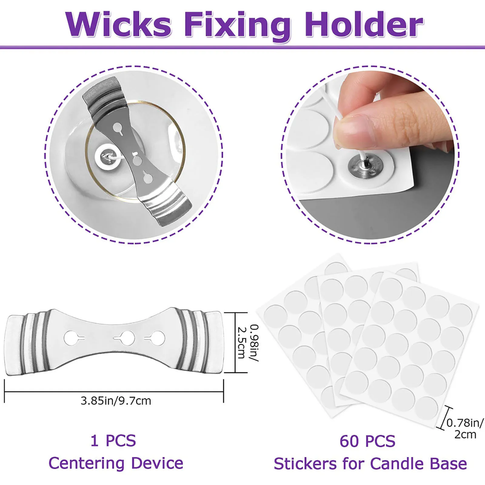 Candle Wicks Candle Wick 60 PCS Candle Wick Pre Waxed Wicks 60 PCS Candle Wick Stickers 1 Wick Holder for Making DIY 3.9in/10cm