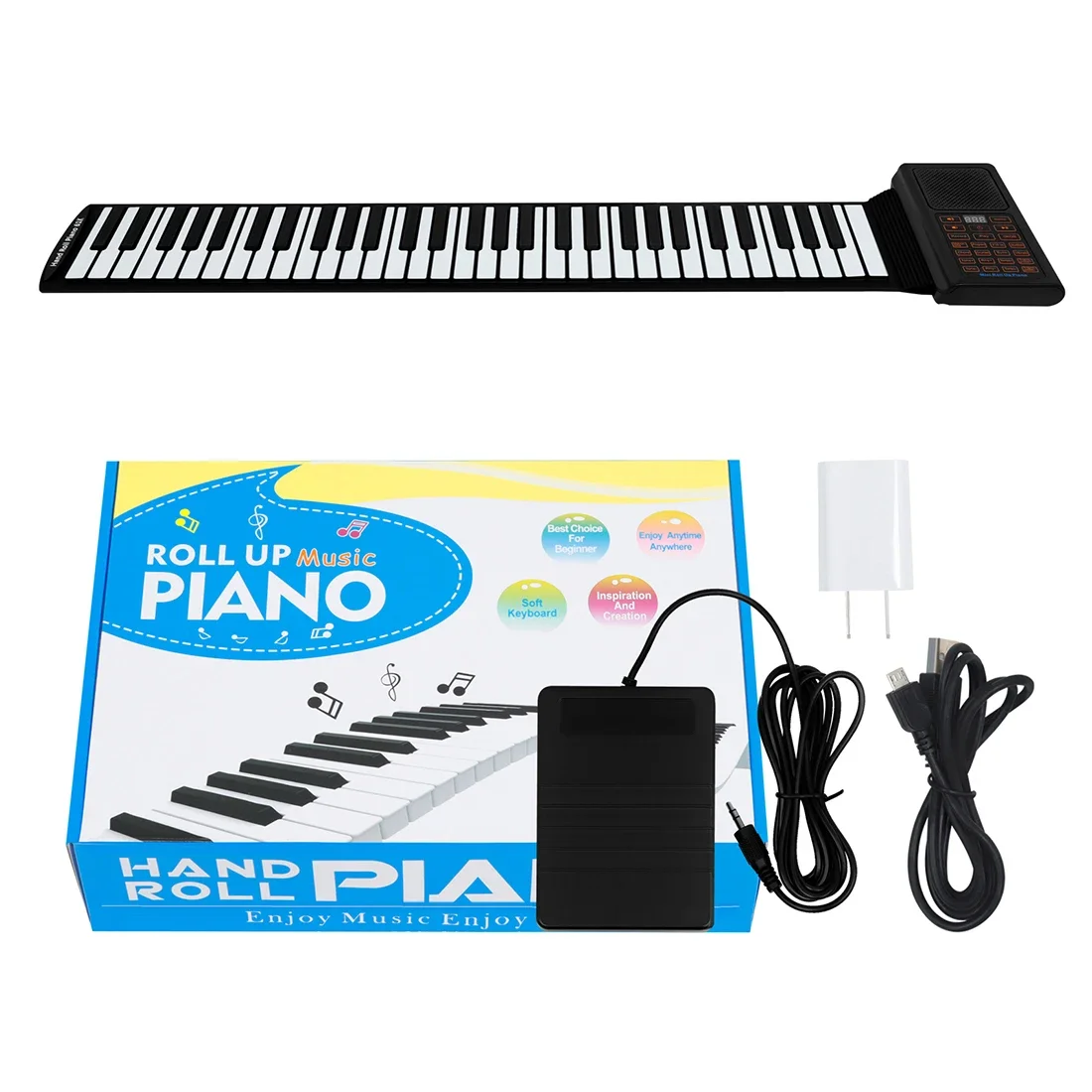 

61 Keys Electronic Piano Portable Folding Electronic Piano Built-in Speaker Professional Keyboard Instrument Hand Rolled Piano