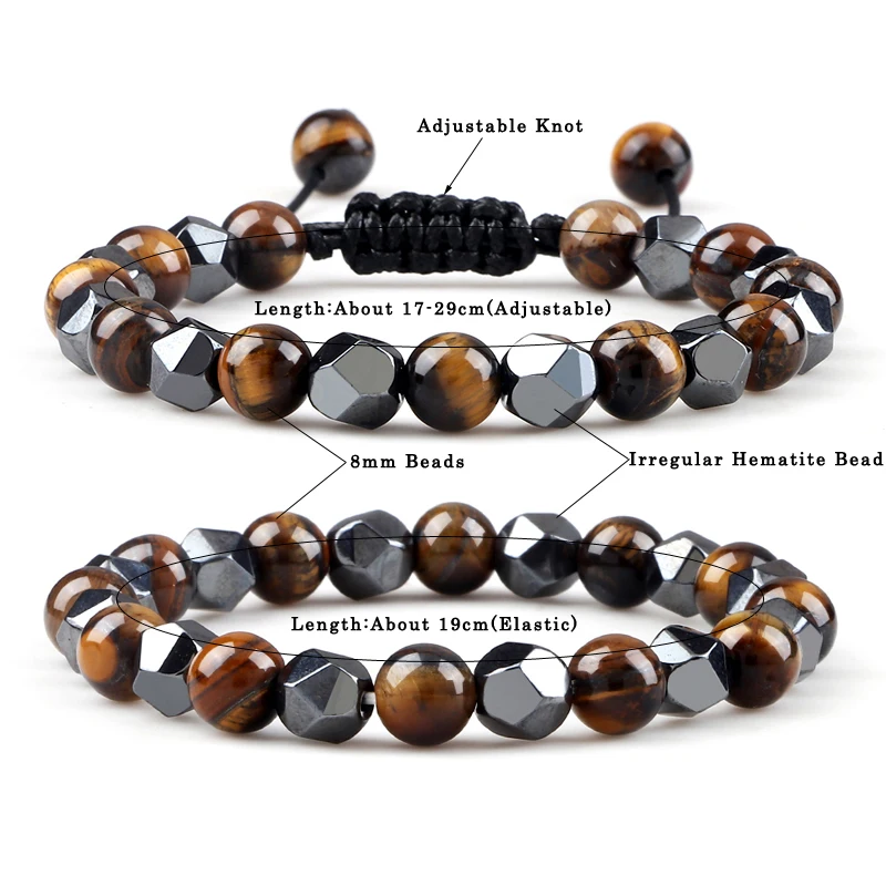 Men Women Hematite Beads Bracelet Charm 4 6 8MM Natural Lava Tiger Eye Bead Couple Bracelet Fashion Friendship Jewelry