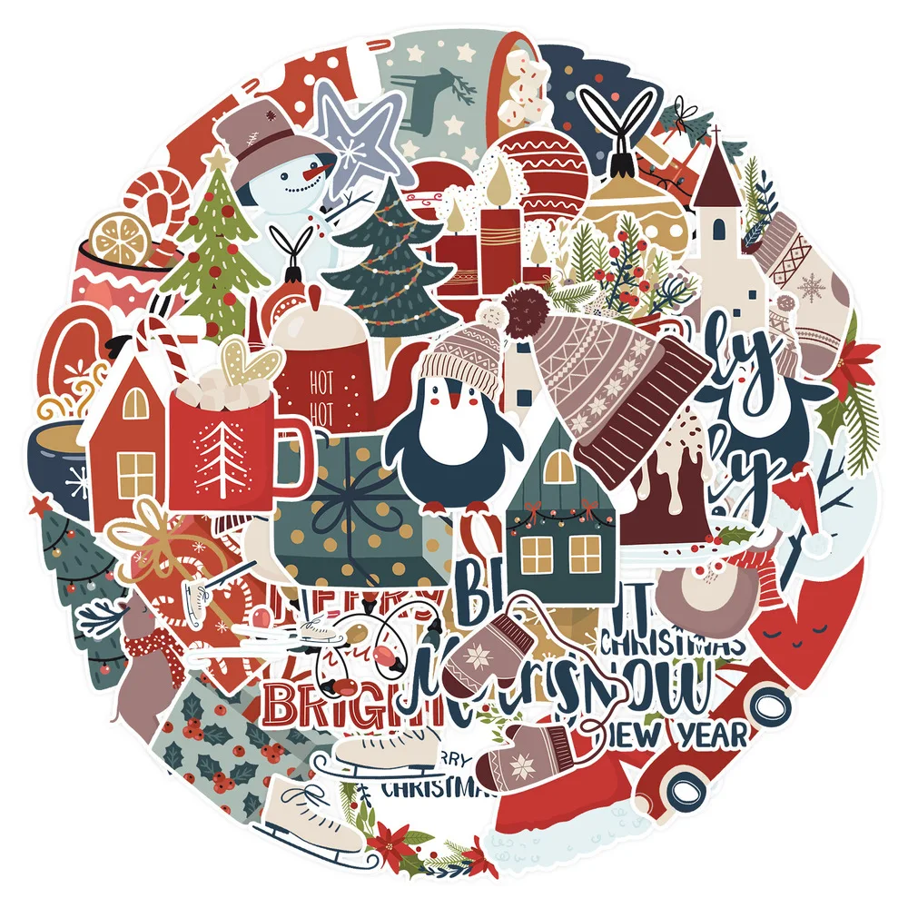 

50Pcs Vintage Christmas Theme Paper Sticker Package DIY Diary Journal Decoration Label Sticker Album Scrapbooking 2022