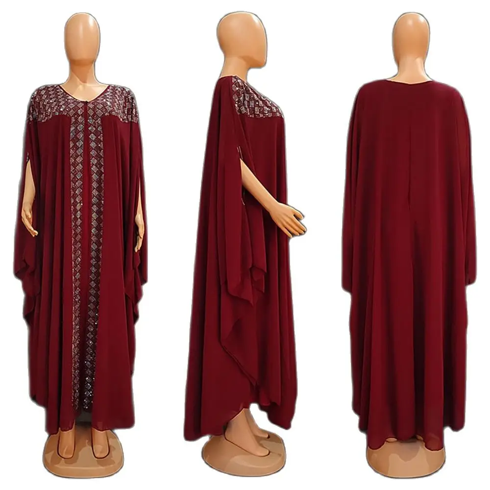 MAMA DA Loose Classic Abaya Muslim Clothing Women's Long Dresses Chiffon Material Free Size Bat Sleeve Diamond Insert Robes