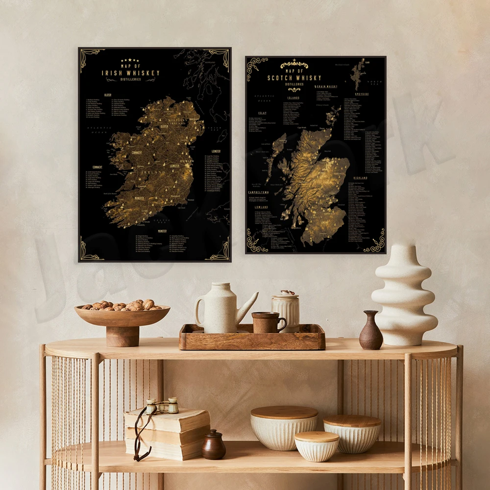 Scotch Whisky, Irish Whisky, Irlanda, Scotch Whisky Map Poster, Cucina Home Restaurant Bar Decoration, Whisky Distillery